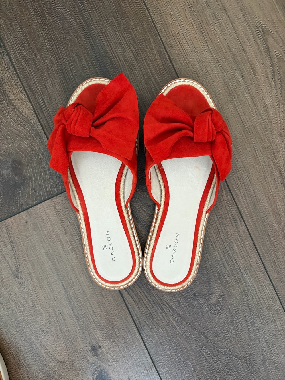 Caslon Red- Orange Suede Knotted Slide Mules